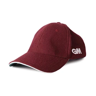 Image of Gunn &amp; Moore GM Cricket Hat Cap Pre Shaped Two Tone Peak Brushed Twill Easi Fit Hook and Loop Fastener One Size Fits All 51 63 cm Circumference Maroon