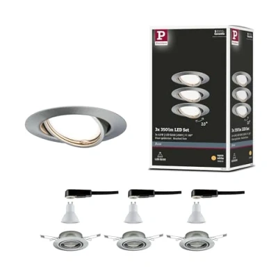 Image of Paulmann 93420 Base LED recessed luminaire round incl. 3x5W spotlight brushed iron spot metal lamp 3000K GU10