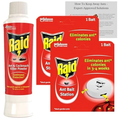 Image of Ant Killer Bundle with Raid Powder &amp; Bait Station/Ant Traps (2 PACK) &#039;How To Keep Ants Away&#039; Card