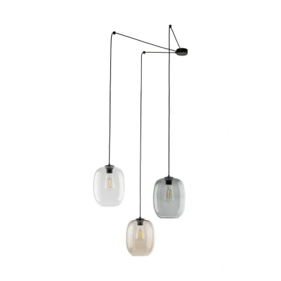 Image of TK Lighting Elio pendant light, glass, brown/clear/grey, 3 bulb, decentralised