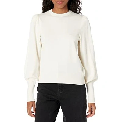 Image of The Drop Women&#039;s Vivienne Padded Shoulder Balloon Sleeve Crewneck Sweater, Whisper White, XS