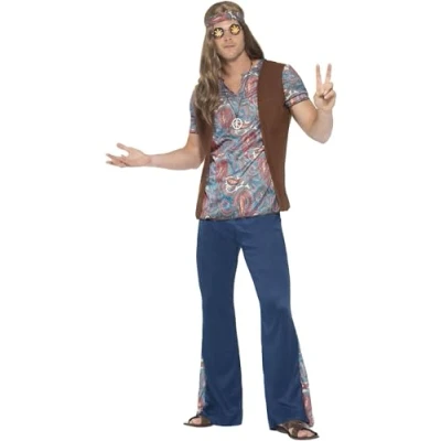 Image of Smiffys Orion the Hippie Costume, Blue, XL Size 46 inches 48