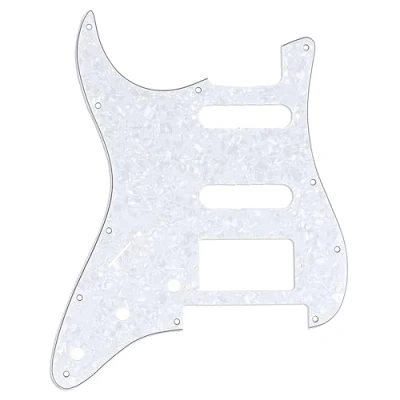 Image of Musiclily Pro Left Handed 11 Hole Modern Style Strat HSS Guitar Pickguard for American/Mexican Stratocaster Floyd Rose Bridge Cut, 4Ply White Pearl
