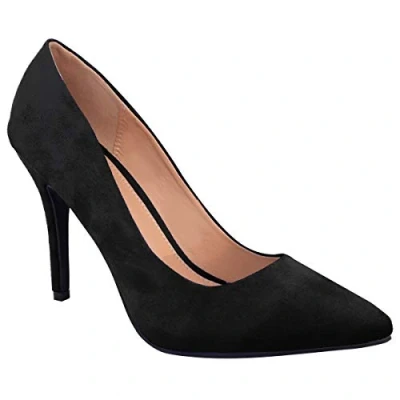 Image of Womens Ladies Low MID HIGH Heel Pointed Toe Pumps Smart Office Work Court Shoes Size (UK 8 / EU 41 US 10, Black Suede)
