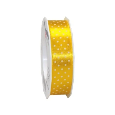Image of C.E. Pattberg Präsent Mini Dots Printed Satin Ribbon Yellow 25 mm width, 20 m length