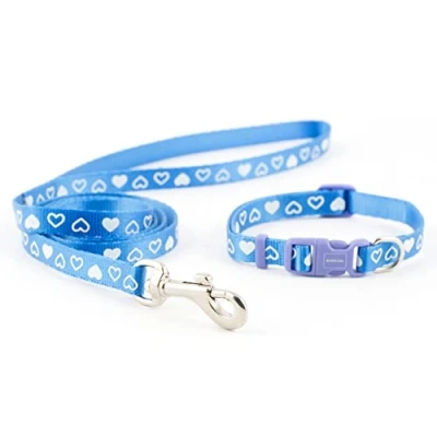 Image of Ancol Small Bite Heart Collar Lead Set Blue adjusts 20 30 cm