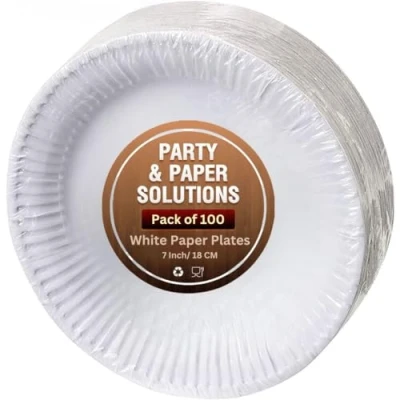Image of 100 White Paper Plates 7 inch/18cm Quality Durable Ideal for hot and Cold Food