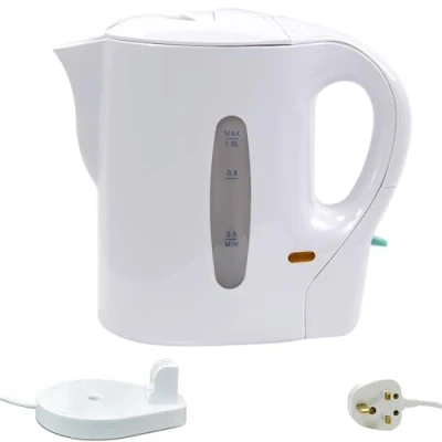 Image of 1 Litre 830W Electric Cordless Kitchen White Kettle Caravan Travel Hot Water Jug Overheat Thermostat EK001 [Energy Class A]