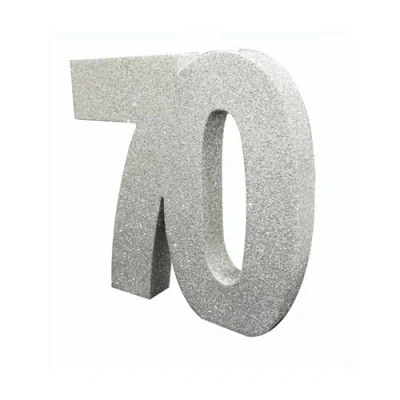 Image of Number 70 Glitter Table Decoration Silver Centrepiece Decorations 70th Birthday Pack of 1 20cm H119