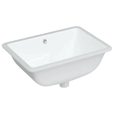 Image of &#039;vidaXL White Ceramic Bathroom Sink 55.5x37.5x19 cm Undermount Installation, Overflow Hole, High Gloss Finish for Easy Maintenance
