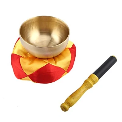 Image of Tibetan Singing Bowl Brass 3.6&quot; Meditation Gong Zen Yoga Set with Wooden Striker and Cushion Pillow