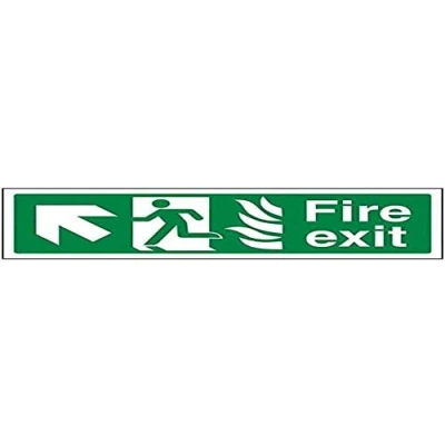 Image of V Safety NHS Fire Exit Arrow Up Left Sign 300mm x 100mm Self Adhesive Vinyl