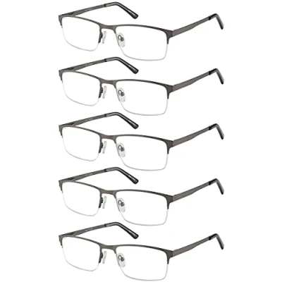 Image of EYECEDAR 5 Pack Reading Glasses Men Blue Light Blocking Half Frame Rectangle Style Spring Hinges Readers 1.00
