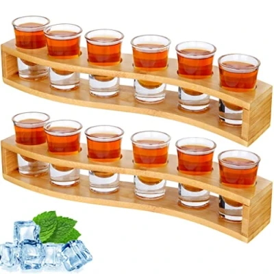 Image of Shot Glasses Set of 12 Bulk Fun and Holder 30ml/1oz Clear Crystal Glass with Tray Serving Board Organizer for Liquor Tequila Whisky Brandy Vodka Rum Cocktails Party