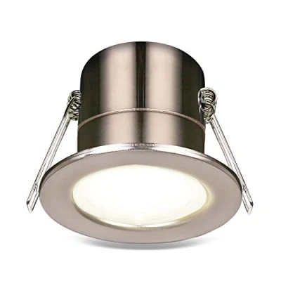Image of Luceco F Eco GU10 Standard Fixed Dimmable Downlight, 5 Watts, 3000K Colour Temperature, Brushed Steel Alloy