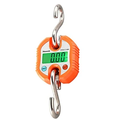 Image of Rhorawill Luggage Scales Crane Scale 150kg Double Accuracy Electronic Digital Hook Mini LCD Loop Hanging Fishing Heavy Duty Weight Balance with Tare Function Black (Orange)