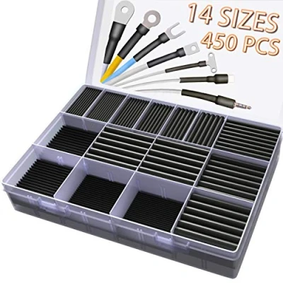 Image of Heat Shrink Tubing Kit,14 Sizes Black Tube, Ratio 2:1 Electrical Wire Large Wrap Industrial Tubes Assortment for Wires Repairs, Soldering, Automotive Wiring