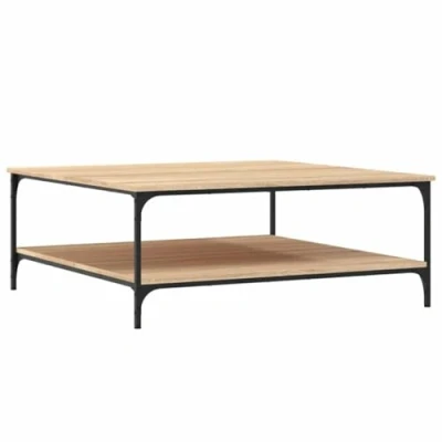 Image of vidaXL Modern Coffee Table in Sonoma Oak Finish Engineered Wood Square with Shelves and Metal Frame for Living Room