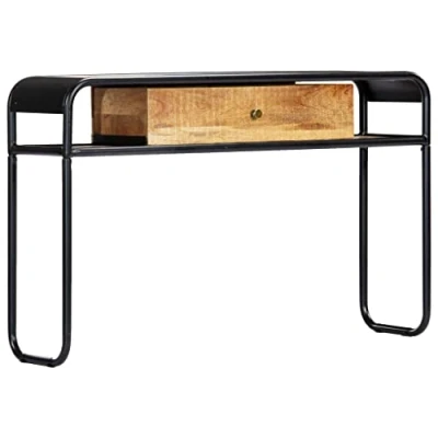 Image of vidaXL Console Table with Drawer Industrial Style Hallway Side Durable Solid Mango Wood Steel Frame Brown, 118x30x75 cm