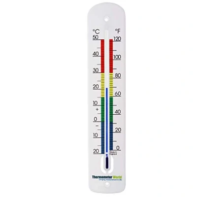 Image of Large Outdoor Thermometer 380 mm Garden For Use In Greenhouse Patio Sun Terrace Shed Allotment Wall Classic Indoor Outside Temperature Gauge (Multi Coloured)