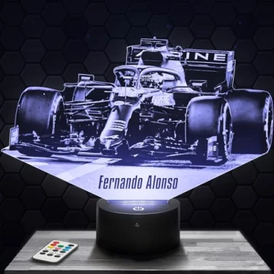 Image of Bedside lamp, Formula 1 F. Alonso F1 Night Light 3D LED Illusion, Christmas, Gift idea for Boys and Girls, Children&#039;s or Adult Bedroom