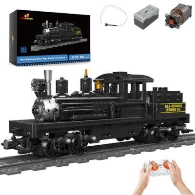 Image of JMBricklayer RC Steam Locomotive Train Building Set with Lights 51113, Remote Control Classic Model Toy Tracks, Shay Type Display Gift for Lovers, Kids Aged 14+ (880PCS)