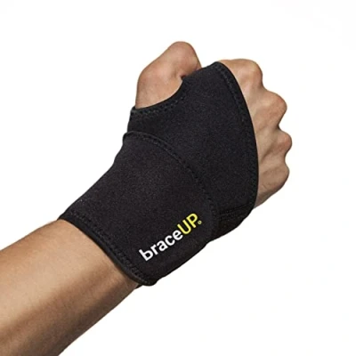 Image of BraceUP Adjustable Wrist Wrap for Men and Women Workouts Band, Carpal Tunnel Compression Brace, Tendonitis Splint, Left Right Hand One Size (Black)