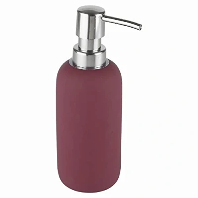 Image of URBNLIVING 3pcs Ceramic Matt Colour Matching Bathroom Dispenser Tumbler Toilet Brush Set (Purple, Soap Dispenser)