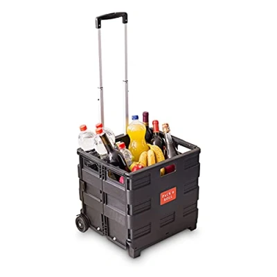 Image of Relaxdays Shopping Trolley, Set of 2, 35kg, Adjustable Handle &amp; Wheels, HWD: 100 x 42 37 cm, Aluminium, Plastic, Black