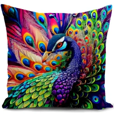 Image of HUASHUZI Cushion Cover Peacock Gifts Decorations Throw Pillow Case Decor Home for Livingroom Couch Sofa 18&quot;x18&quot;(45x45cm)