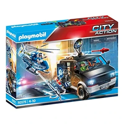 Image of Playmobil 70575 City Action Police Helicopter Pursuit with Runaway Van, for Children Ages 4 10
