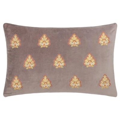 Image of Paoletti Rennes Embroidered Feather Filled Cushion Taupe Cotton Size 40 cm x 60