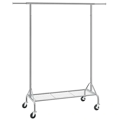 Image of SONGMICS Heavy Duty Metal Clothes Rail with Shoes Shelf, maximum load of 50 kg, Chrome HSR02S