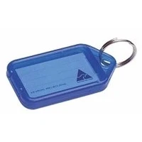 Image of Kevron 56x30mm Blue Key Tags with Labels Pack of 100 in Display Box for Identification, Security, Luggage, Pet Names, Memory Sticks, Home &amp; Office