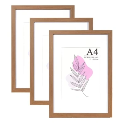 Image of Baoee Brown Picture frame A4 with Mount,Set of 3,photo acrylic glass,Poster Frame,certificate frame,Freestanding and Wall Mountable