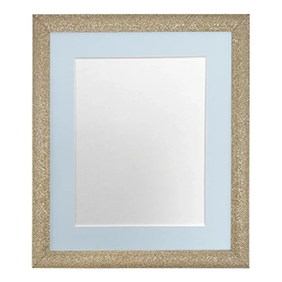 Image of FRAMES BY POST Glitz Gold Picture Photo Frame with Blue Mount 10 x Image Size 8 Inch Plastic Glass
