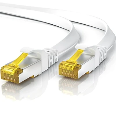 Image of 10 m CAT 7 Network Cable Flat Ethernet Gigabit LAN Gbit s Patch Ribbon Installation Cat.7 Raw U FTP PIMF Shielding with RJ 45 Connector Switch