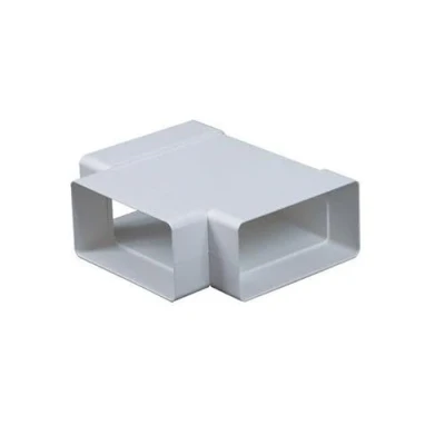 Image of White Rectangular Channel T Piece 75mm x 150mm Duct Pipe Connector Tube Lightweight 3 Way Adaptor.