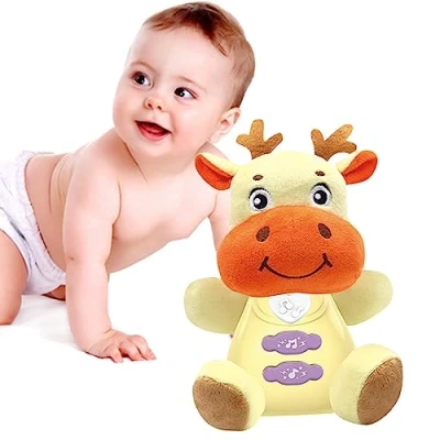 Image of COO11 Baby Animal Soft Toy, Cow Toy for Baby, Cuddling Teddy with Music and Light, Rattle Newborns Cotton Stuffed, Suitable 6 Months