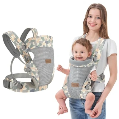 Image of IULONEE Baby Carrier, Upgrade Newborn to Toddler Carrier with Lumbar Support Ergonomic Infant Wrap Convertible Front and Back Backpack Carry for Babies 3 36 Months Grey