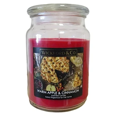 Image of Luxury Scented Candle Warm Apple &amp; Cinnamon 18 Oz Jar with lid up to 95 Hour Burn Time (by Wickford Co)