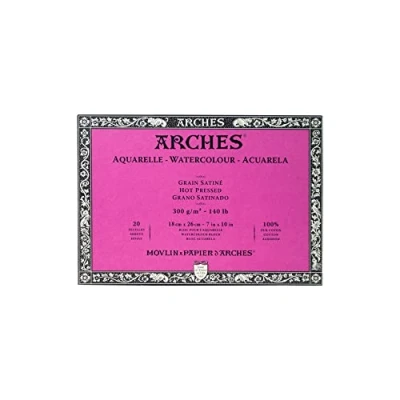Image of Arches Watercolour Block, 300 GSM, Hot Pressed, 18 x 26 cm, Wood, White