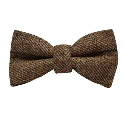 Image of King &amp; Priory Luxury Peanut Brown Herringbone Check Bow Tie, Tweed
