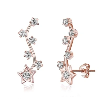 Image of Philip Jones Rose Gold Plated Star Climber Earrings Created with Zircondia® Crystals