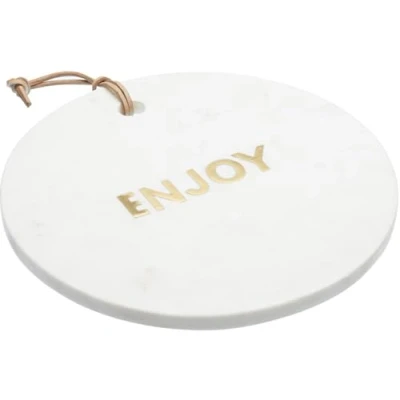 Image of Artesà Round Marble Cheese Board / Serving Platter with Decorative &#039;ENJOY&#039; Lettering, 25.5 cm (10 Inch) White