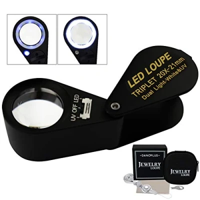 Image of 20x Magnifier Jewelry Loupe LED UV Light 21mm Triplet Lens Optical Glass, Pocket Gem Magnifying Tool Jeweller, Stamp Philatelist, Coin Numismatic