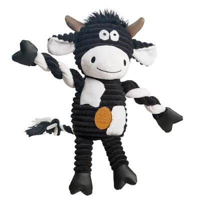 Image of House of Paws Cow Jumbo Cord Dog Toy Soft Plush with Squeaker