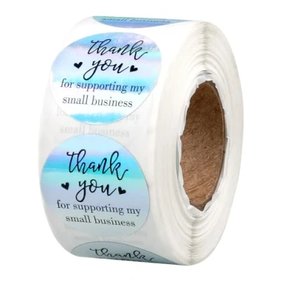 Image of Luckious 500Pcs Thank You Stickers 2.5cm Adhesive Holographic Rainbow Stickers, Express Gratitude for Supporting My Small Business, Ideal Online Retailers, Boutiques, and Shops