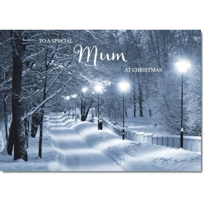 Image of doodlecards Mum Christmas Card Snowy Street Scene Medium Size for with Plain Envelope