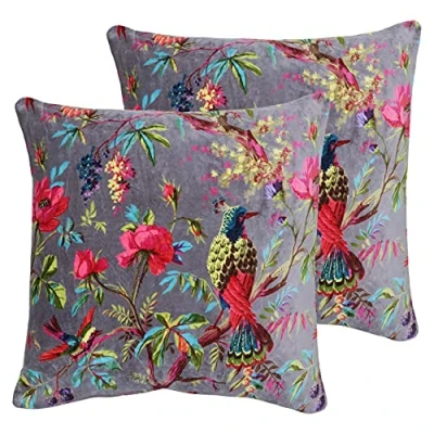 Image of Paoletti Paradise Square Cushions (Twin Pack) Mink Cotton Size 50 cm x
